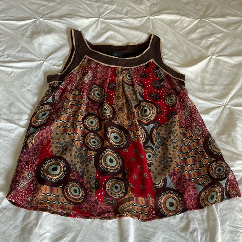 IZ Byer California Side Zip Sleeveless Round Neck Flowy Tunic Top Large